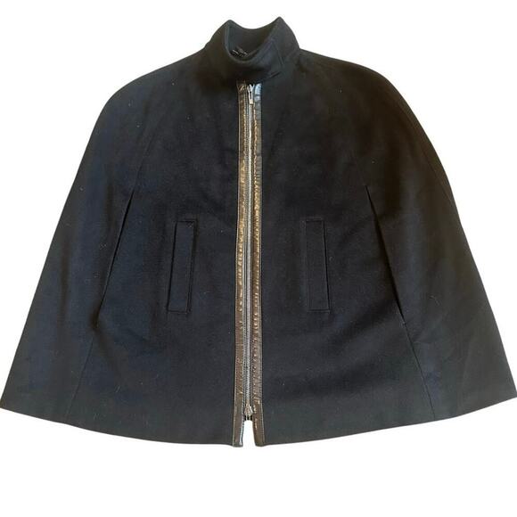 Gucci Y2K Tom Ford 2002 Runway Leather Trim Cashmere Zip Cape Black Size 44 M/L - Picture 2 of 13